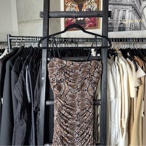 Babaton Snake Print Mesh Ruched Midi Dress - Picture 3 of 10